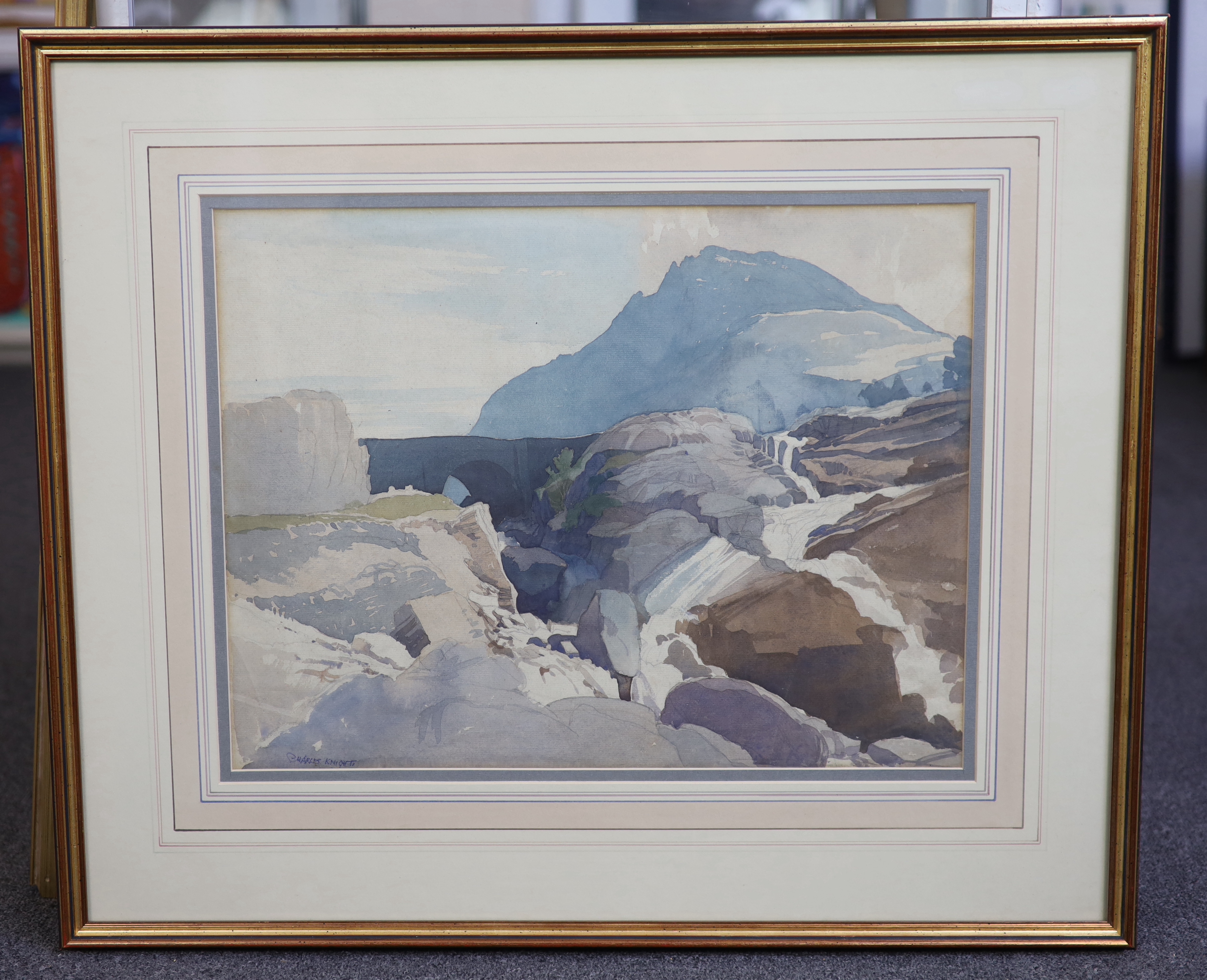Charles Knight (British, 1901-1990), 'Rhaidar Ogwen, North Wales', watercolour, 36 x 47cm